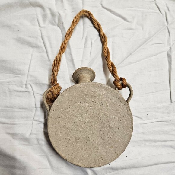 Wall Pocket Canteen Vase Stoneware w/Crackle Glass Art Pottery Hanging Decor - Picture 9 of 12